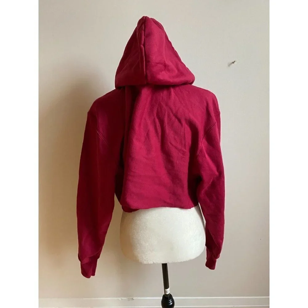 CHAMPION Women BNWOT Hooded Burgundy Cropped Sweater New Medium Frayed Hem - Picture 4 of 7